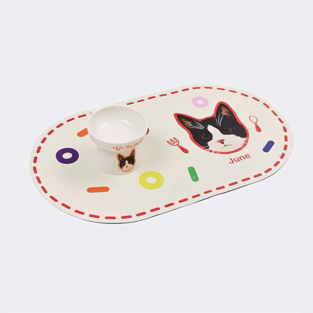 Custom Pet Portrait Elevated Ceramic Cat Dog Food Bowl with Digital File
