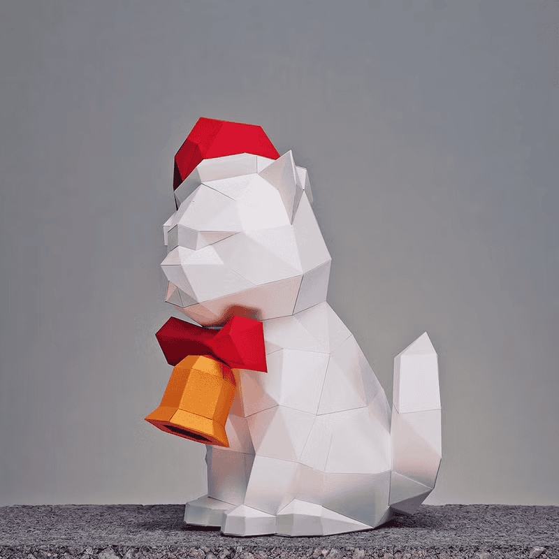 Christmas Cat Papercraft Template Printable DIY