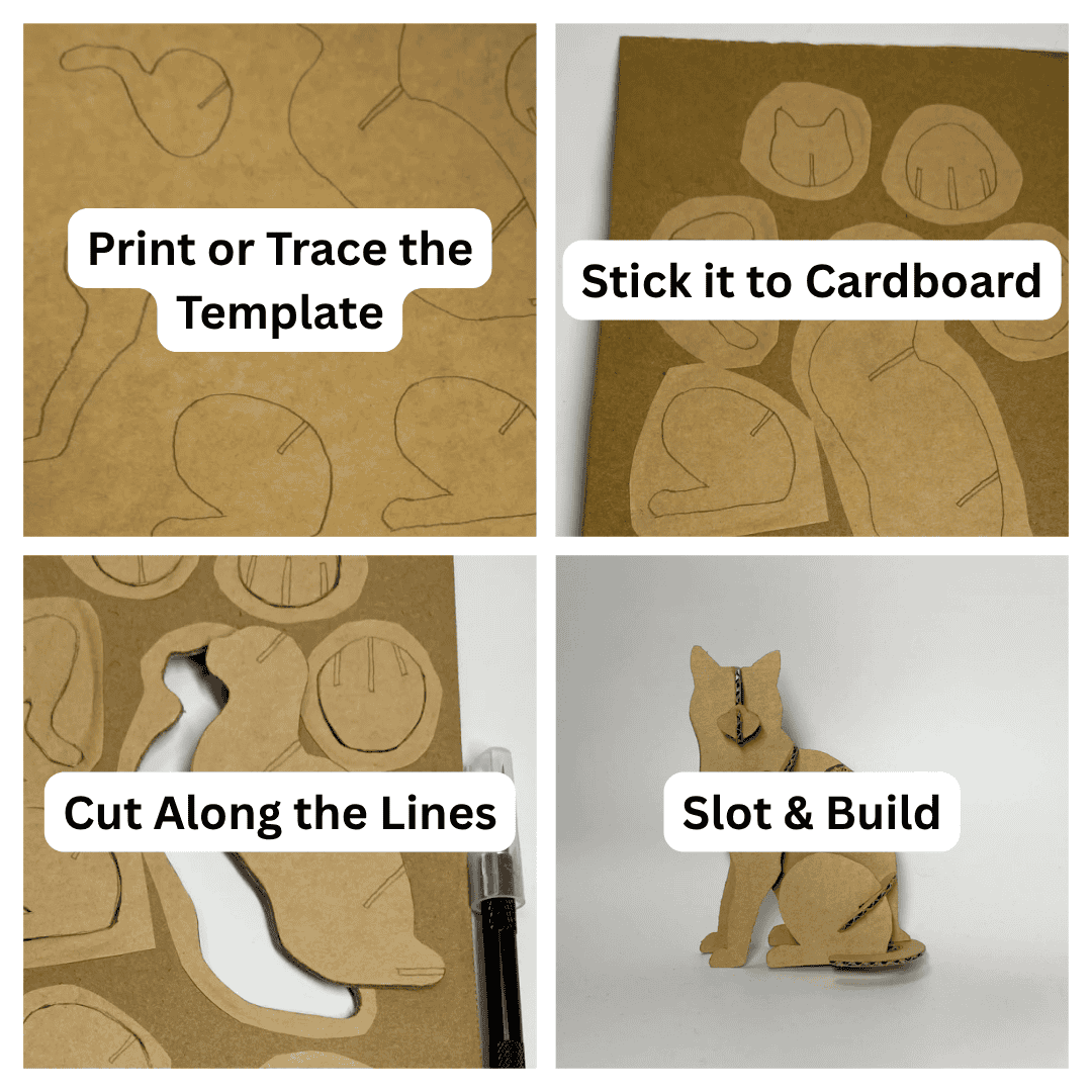 3D Cardboard Cat Sculpture Template - Sitting Cat (Printable PDF)
