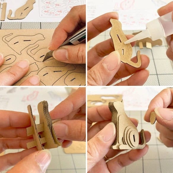 Layered Cardboard Sitting Cat Sculpture