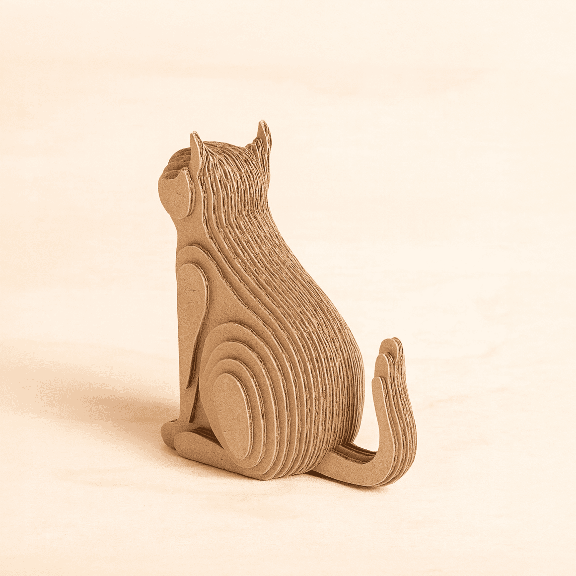 Layered Cardboard Sitting Cat Sculpture