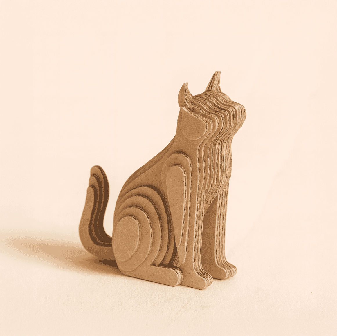 Layered Cardboard Sitting Cat Sculpture