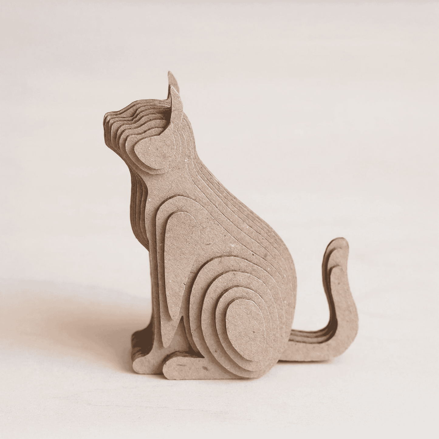 Layered Cardboard Sitting Cat Sculpture