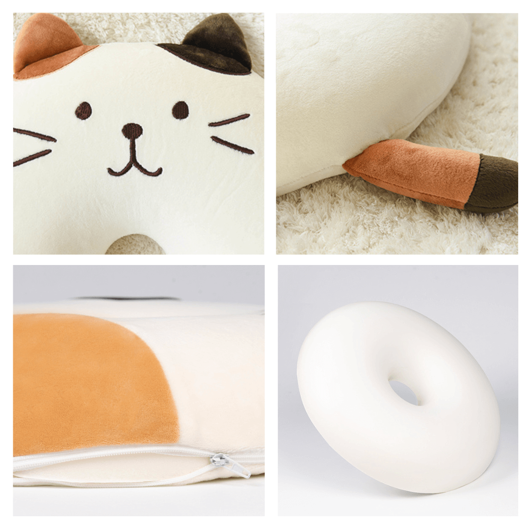 Comfy Cat Memory Foam Donut Cushion Ginger Gray Calico Cat