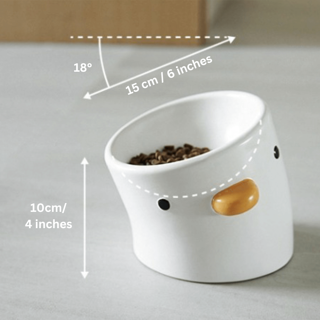 Chirpy Chick Tilted Ceramic Cat Feeding Bowl - Petites Paws