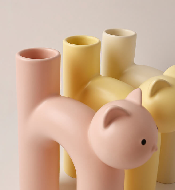 Ceramic Cat Flower Vase white yellow pink