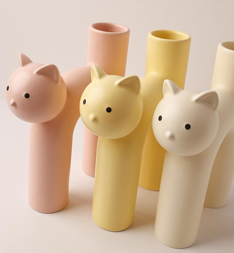 Ceramic Cat Flower Vase white yellow pink