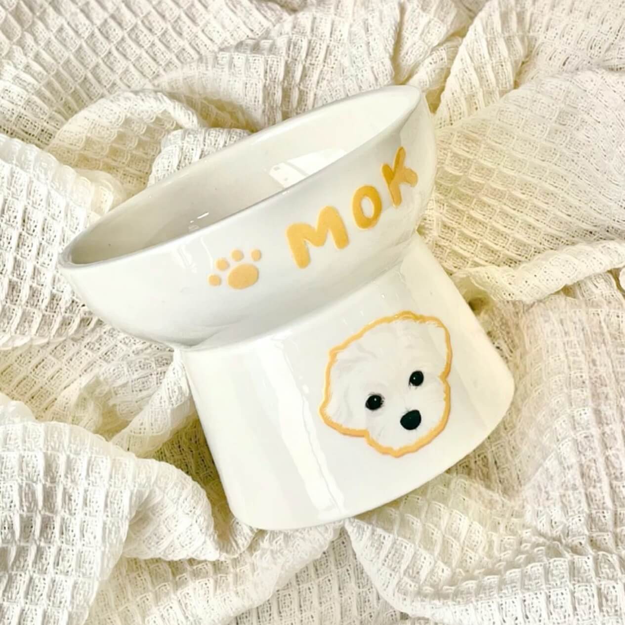 Custom Pet Portrait Elevated Ceramic Cat Dog Food Bowl with Digital File