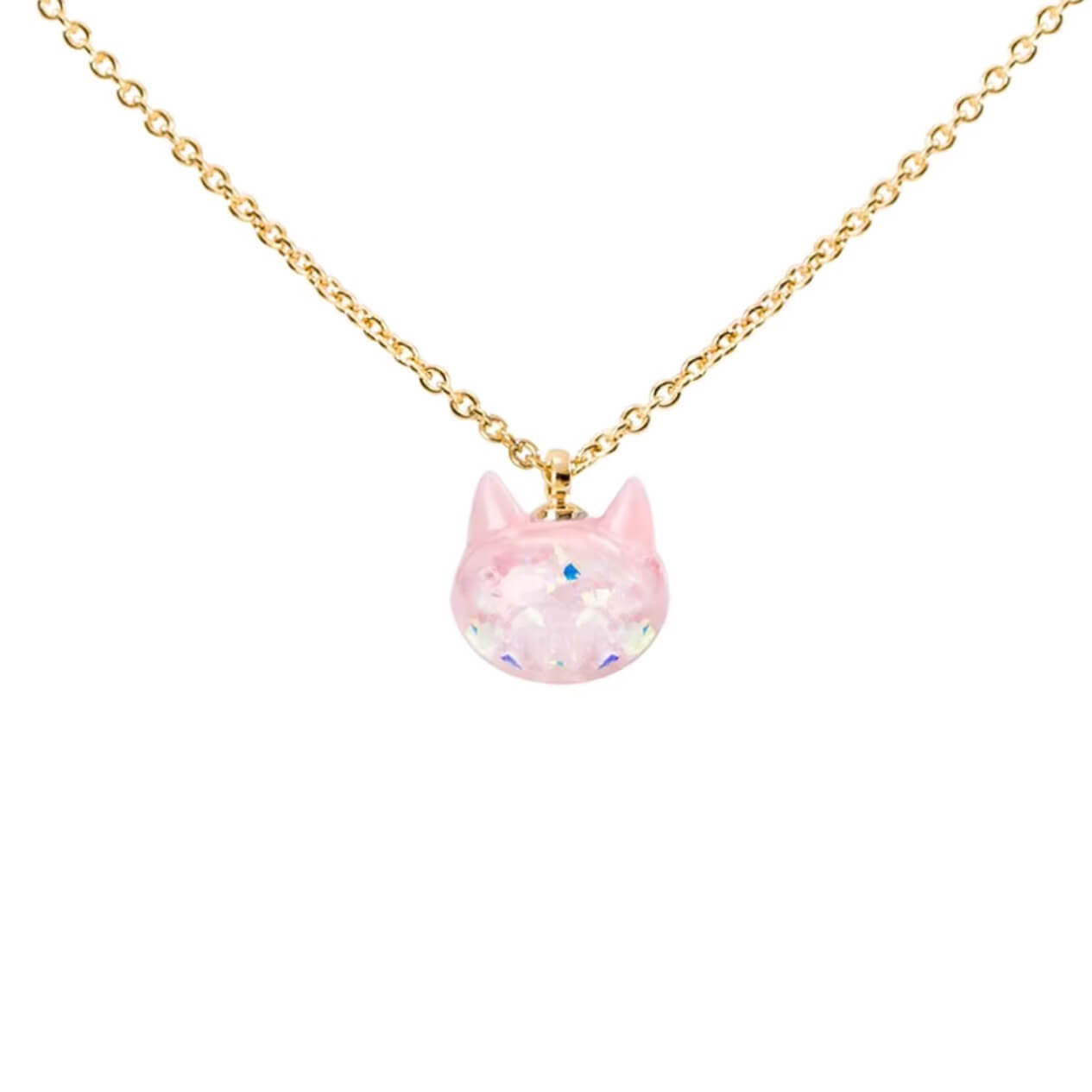 Japanese Pink Shimmering Iridescent Cat Necklace Pendant