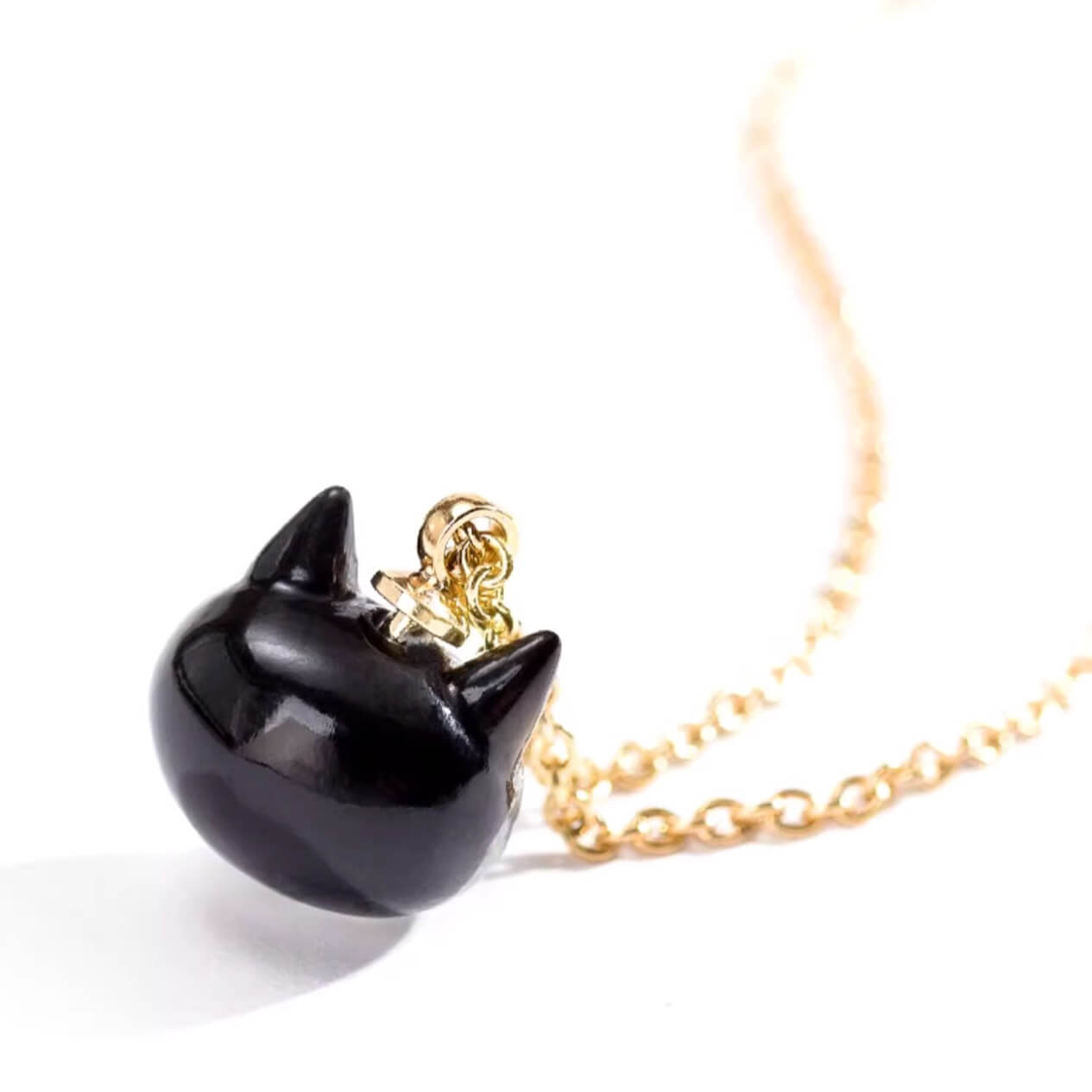 Japanese Black Shimmering Iridescent Cat Necklace Pendant