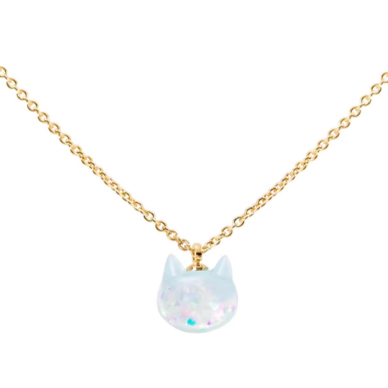 Japanese Blue Shimmering Iridescent Cat Necklace Pendant