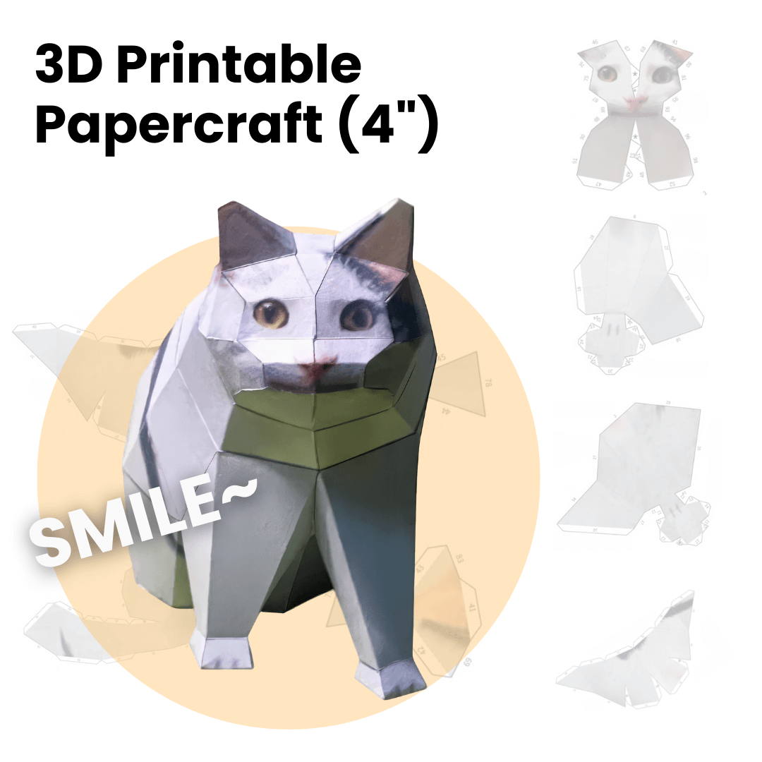 Smiling Cat Meme Papercraft Template (Printable PDF, 4")