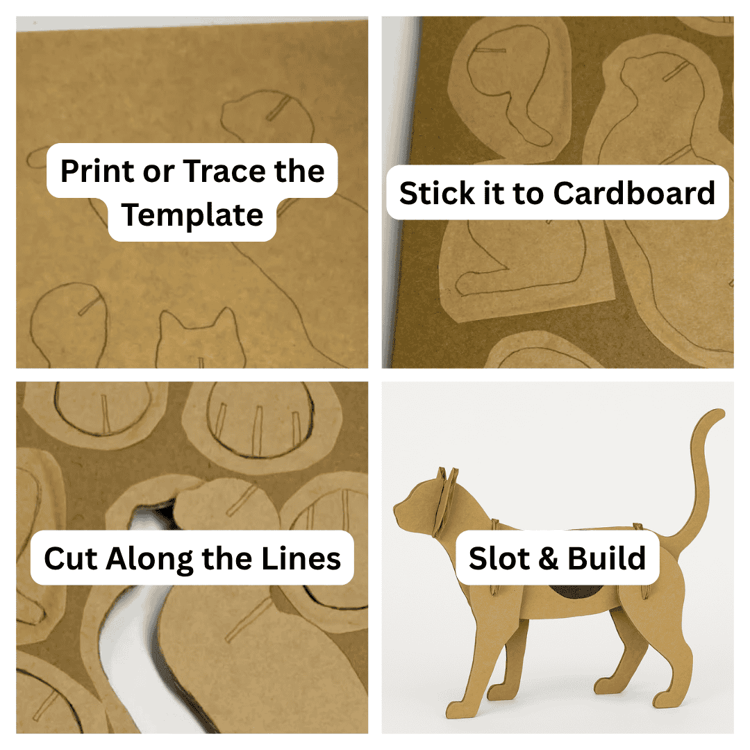 DIY 3D Cardboard Cat Sculpture Model Template Standing Cat Printable PDF