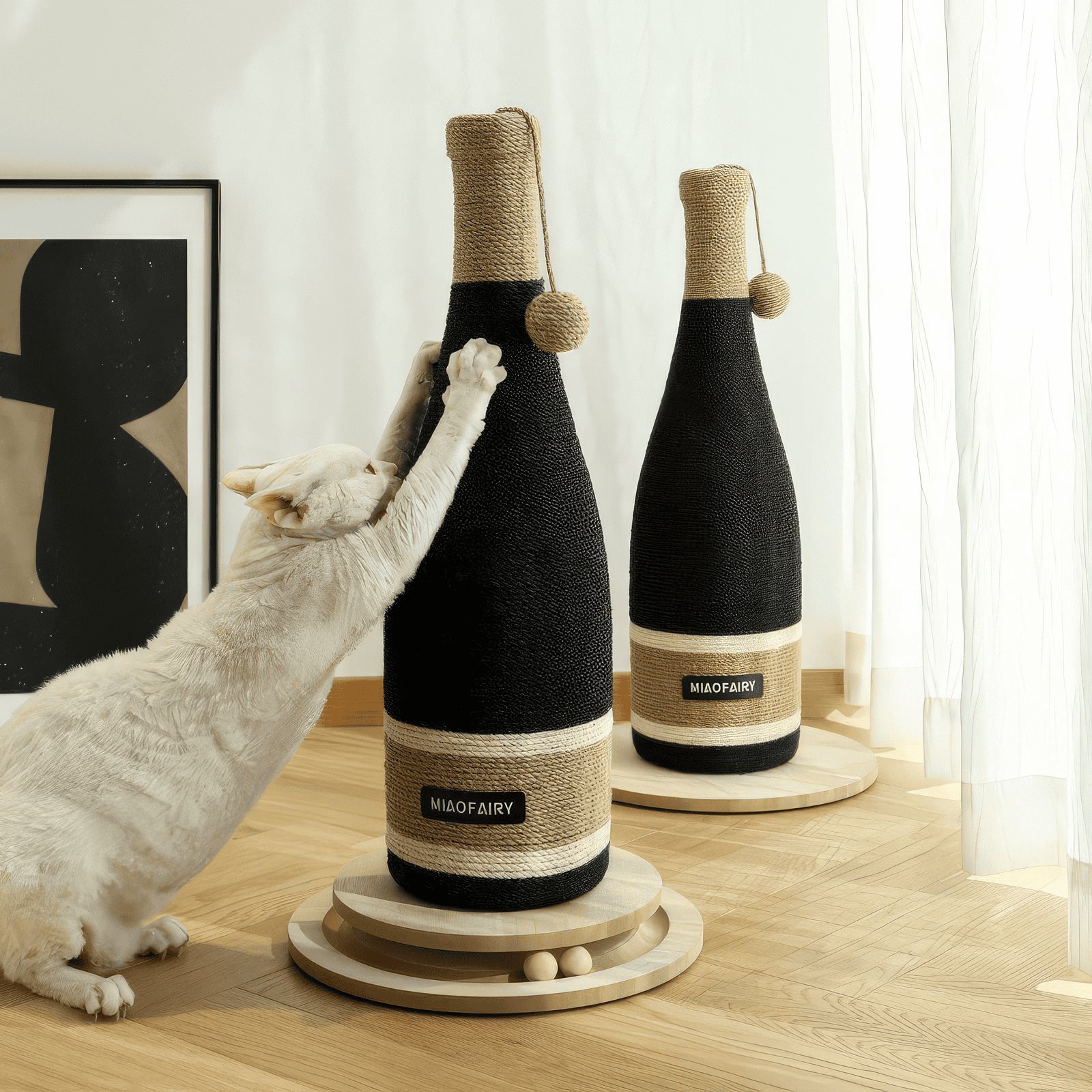 Stylish Wine Bottle Cat Scratching Post with Base