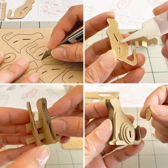 Layered Cardboard Cat Sculpture Template – Stretching Cat (Printable PDF)