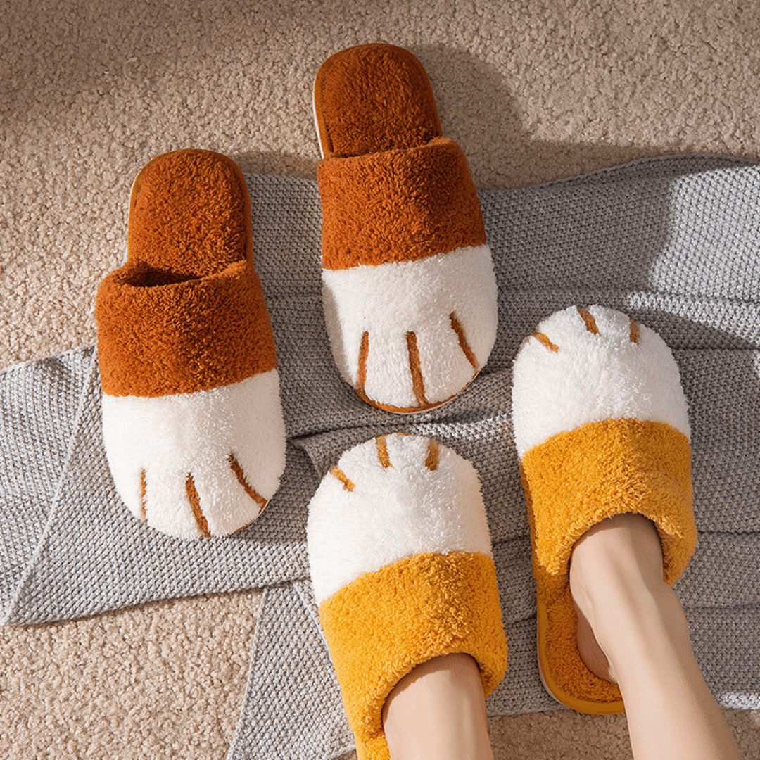 Fluffy Cat Paw Slippers Yellow / 38 - 39