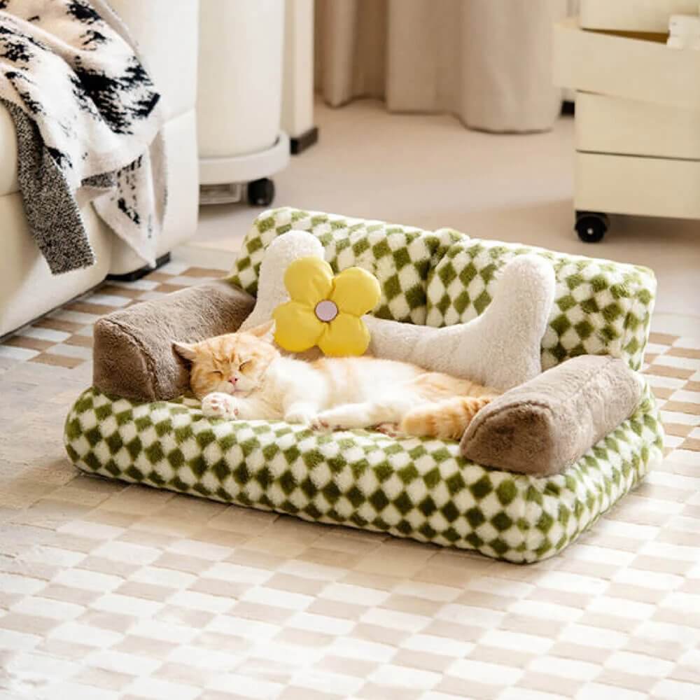 Green Check Plaid Mini Cat Couch Bed Sofa Bed