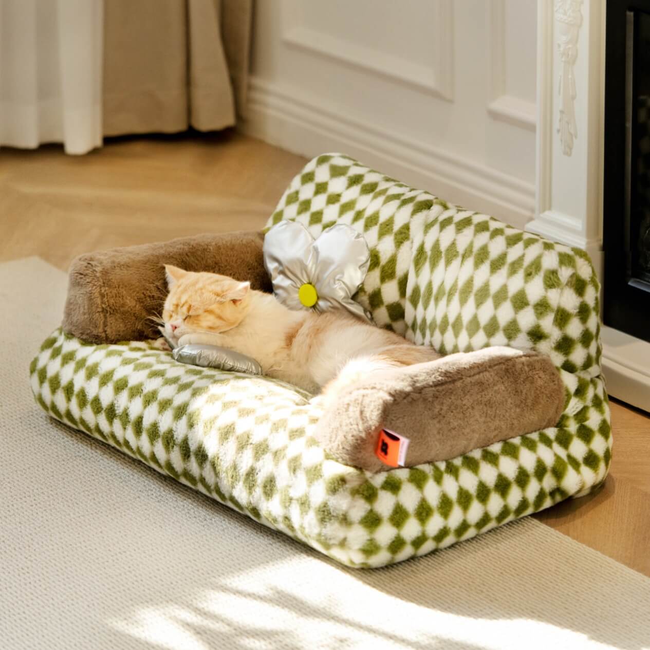 Green Check Plaid Mini Cat Couch Bed Sofa Bed