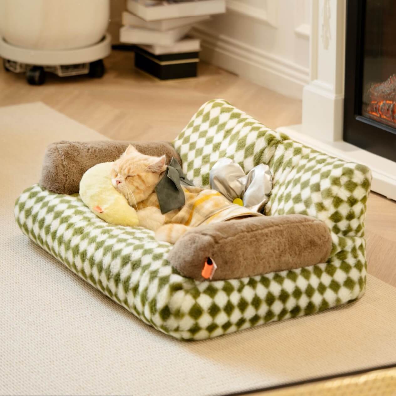 Green Check Plaid Mini Cat Couch Bed Sofa Bed