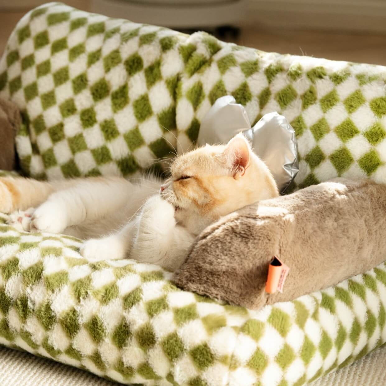 Green Check Plaid Mini Cat Couch Bed Sofa Bed