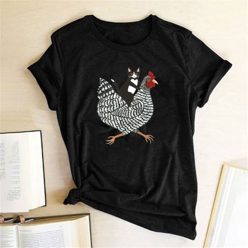 Chicken Ride Adventure Cat T-shirt - Petites Paws