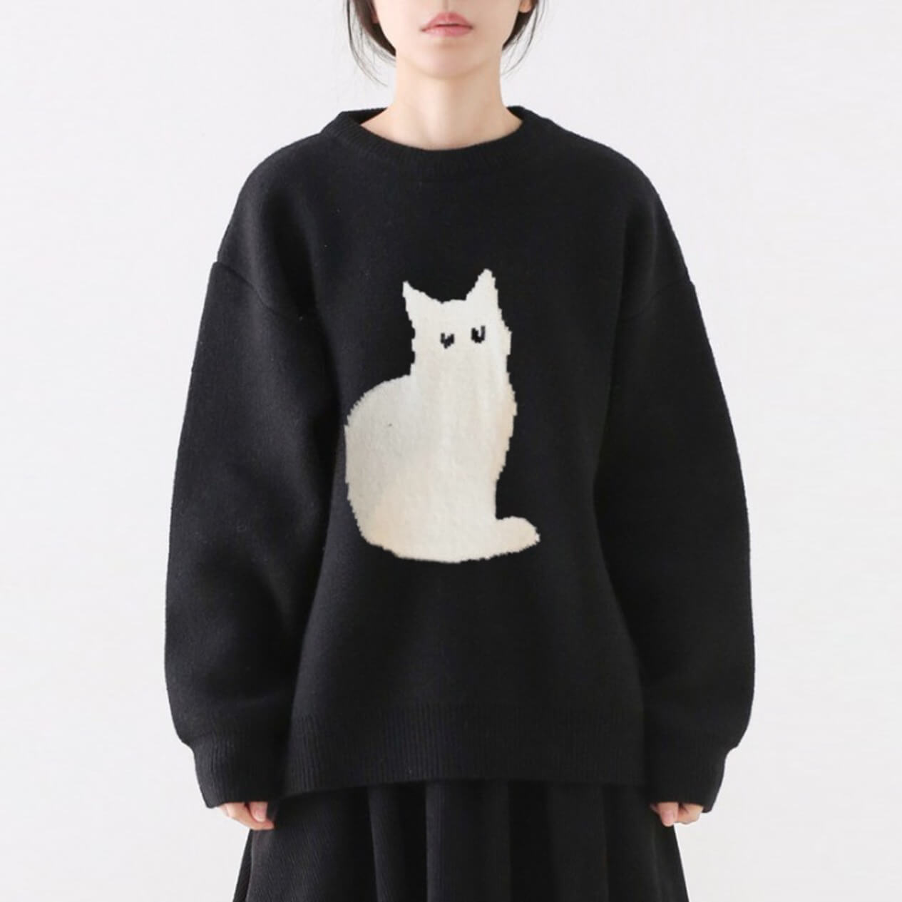 Comfy Meditation Cat Sweater in Black