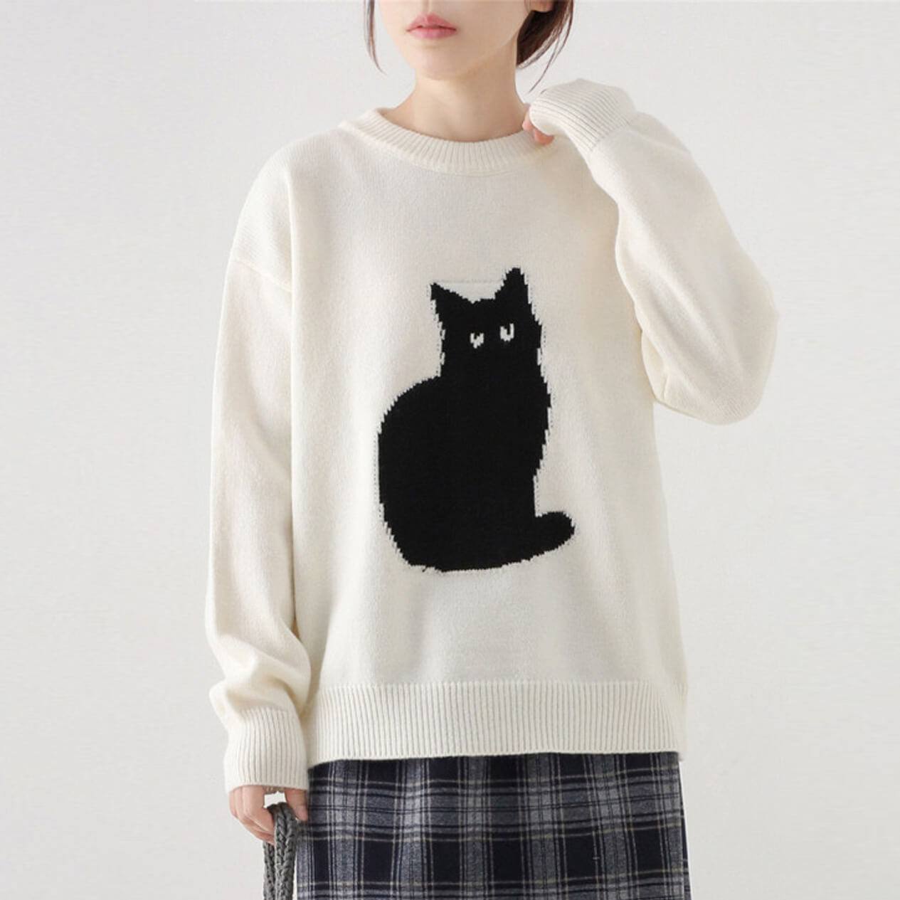 Comfy Meditation Cat Sweater in White