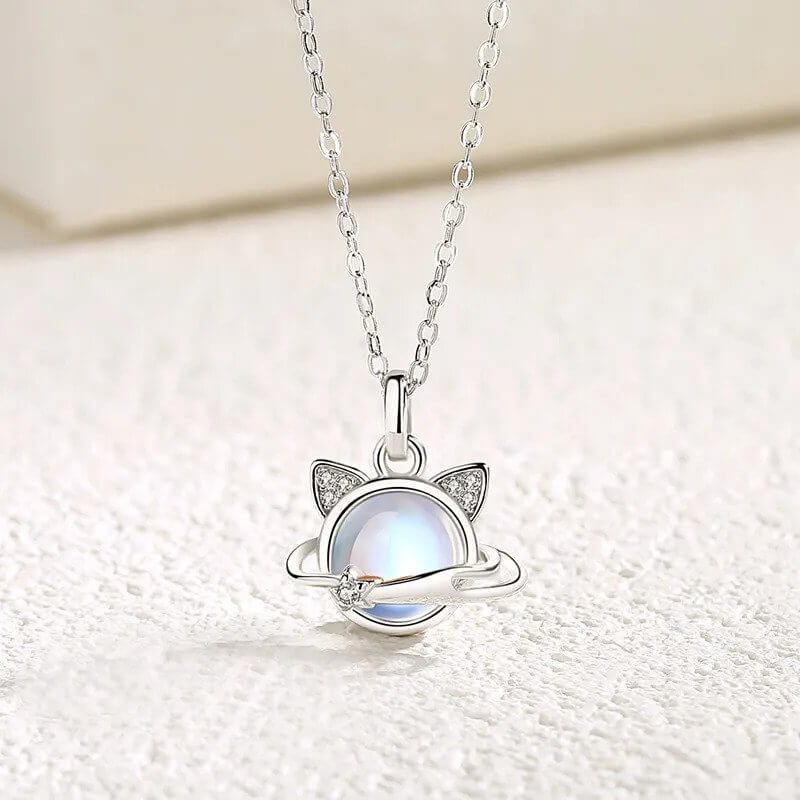 Cat Planet Moonstone Necklace