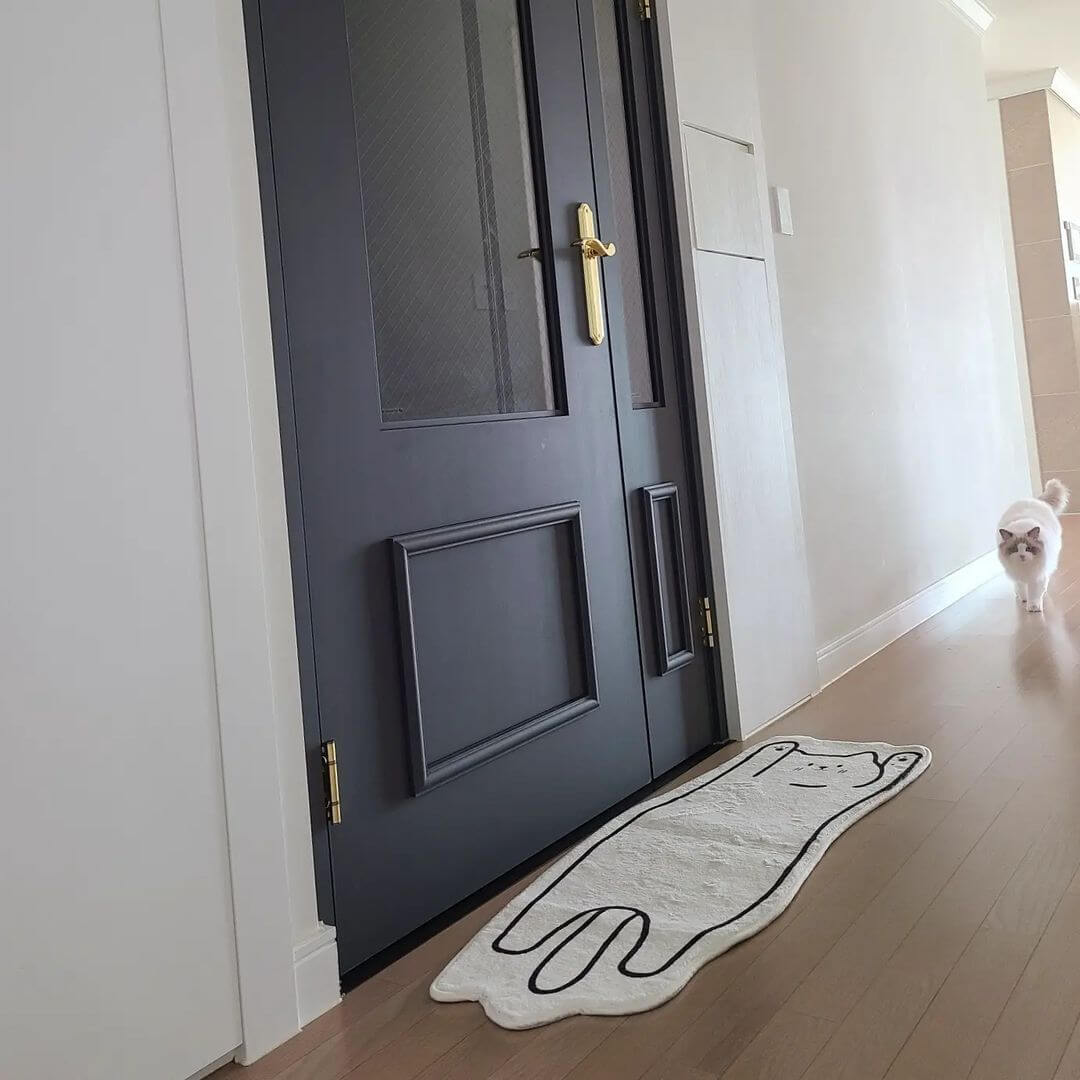 Cute White Cat Belly Rug by the door