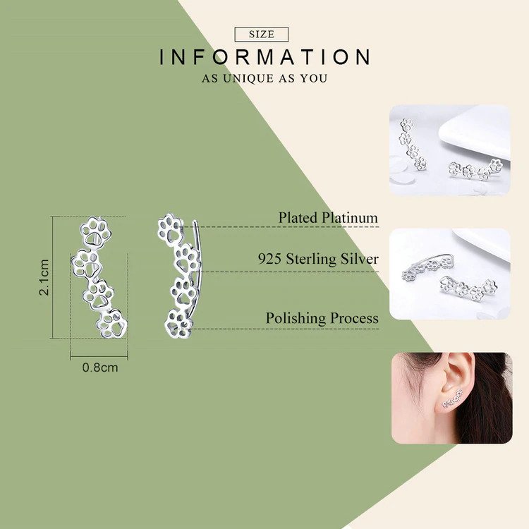 My Favorite Paws Climber Earrings in 925 Sterling Silver - Petites Paws