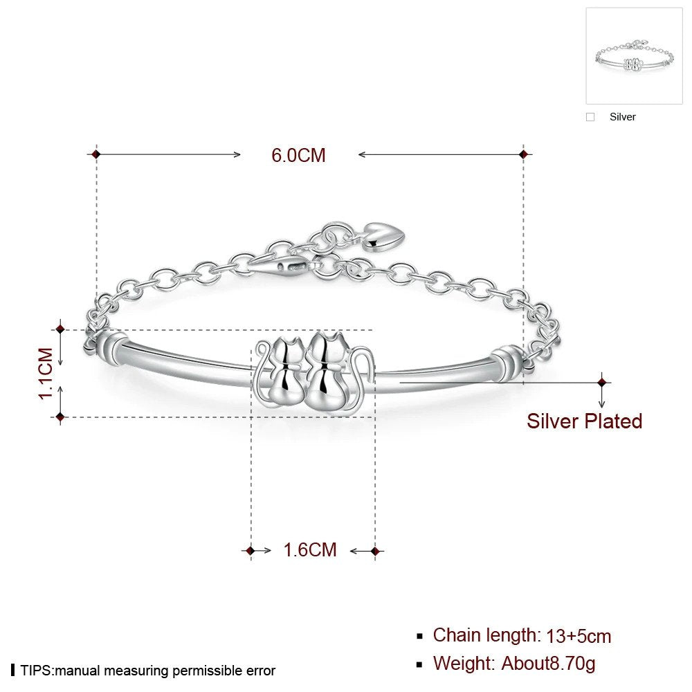Sweet Cat Couple Bracelet in 925 Sterling Silver - Petites Paws