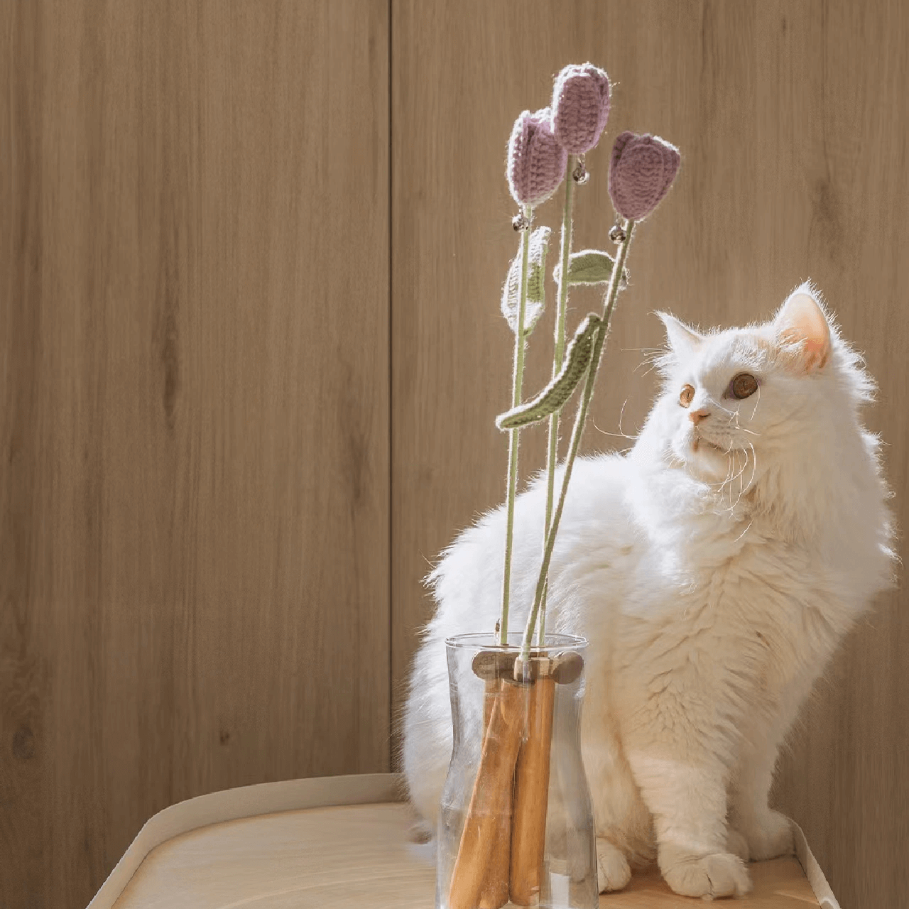 Aesthetic Floral Cat Wand Toy with Bell Flower Tulip