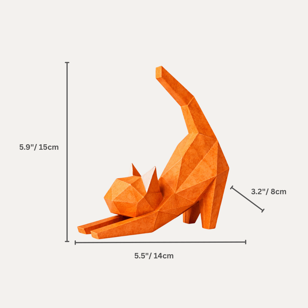 DIY 3D Cute Stretching Cat Papercraft Template Printable PDF - Petites Paws