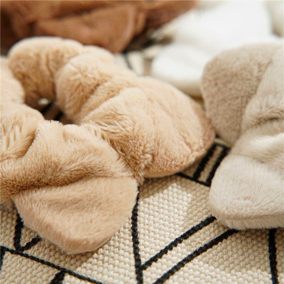 Fluffy Cat Ear Scrunchies Set (White, Beige, Khaki, Brown)