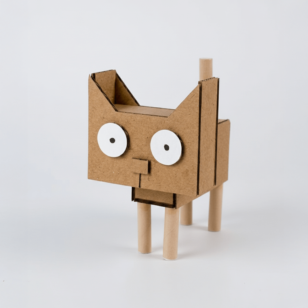 3D Cardboard Cat Sculpture Template - Boxy Cat (Printable PDF)