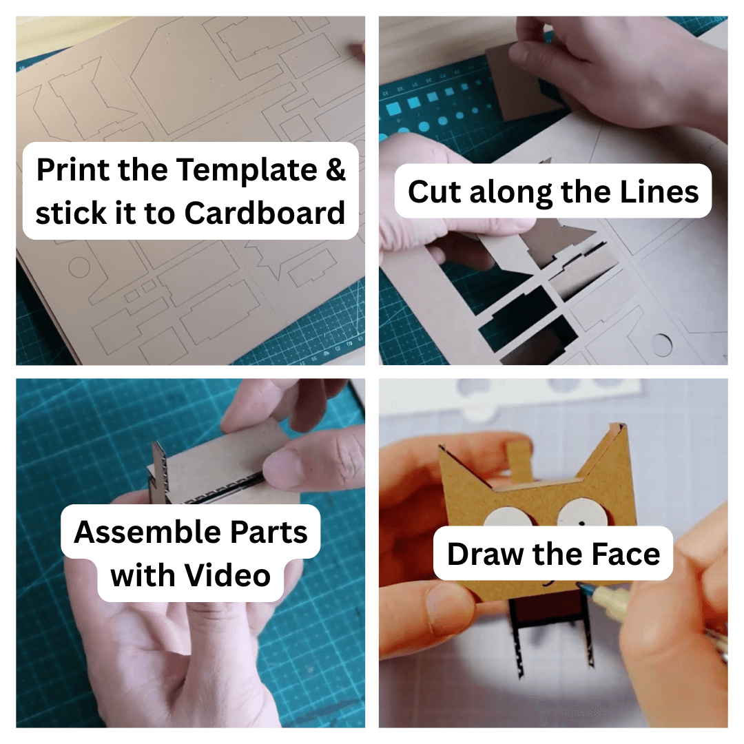 3D Cardboard Cat Sculpture Template - Boxy Cat (Printable PDF)