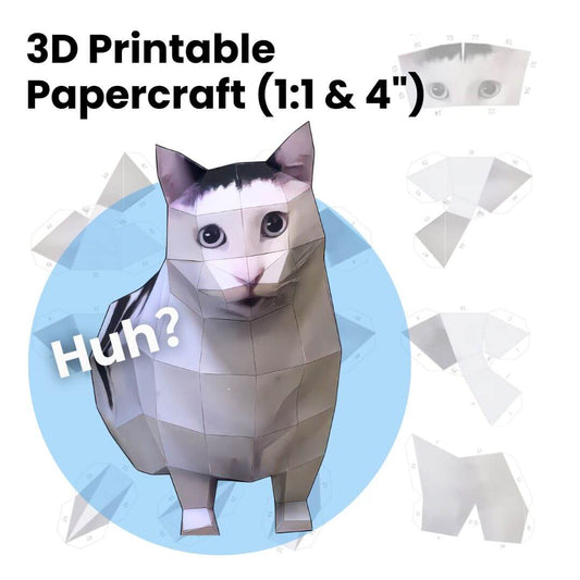 Huh? Cat Meme Papercraft – Printable 3D Model in 2 Sizes 1:1 10cm PDF