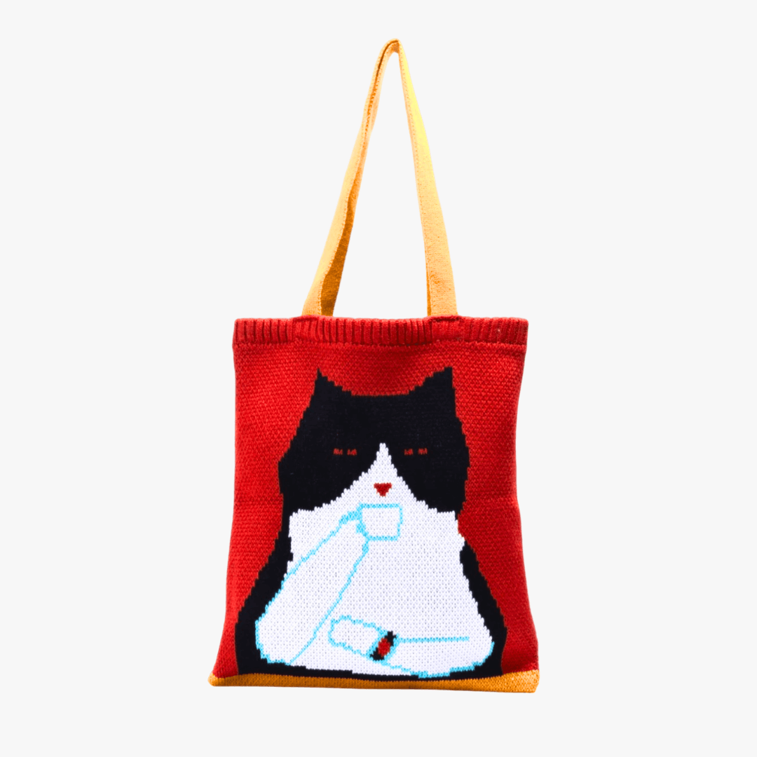Kitt-tea Calm Cat Crochet Tote Bag