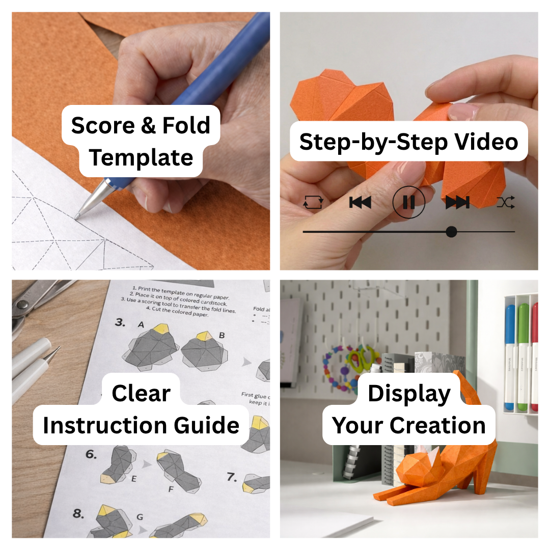 DIY 3D Cute Stretching Cat Papercraft Template Printable PDF - Petites Paws