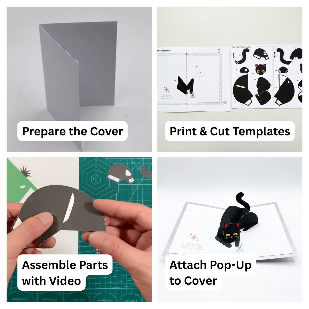 Step-by-step guide to creating a pop-up card with templates and assembly instructions.