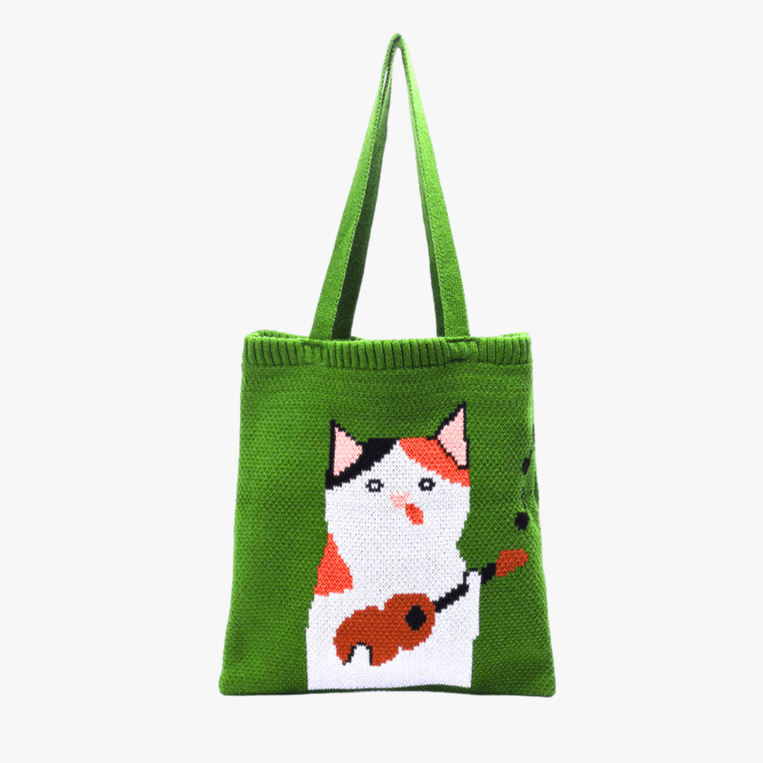 Paw-some Melodies Cat Knit Tote Bag