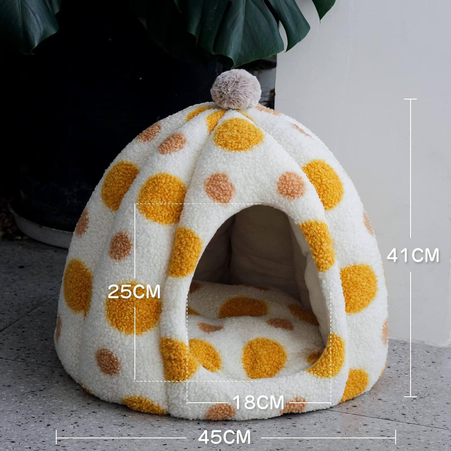 Pumpkin Polka Dot Fleece Cat Winter Bed 