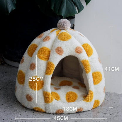 Pumpkin Polka Dot Fleece Cat Winter Bed 
