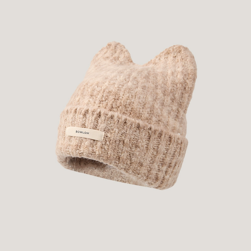 Beige Knitted Cat Ear Beanie 