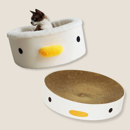 White Chicken Cat Bed & Scratcher Set