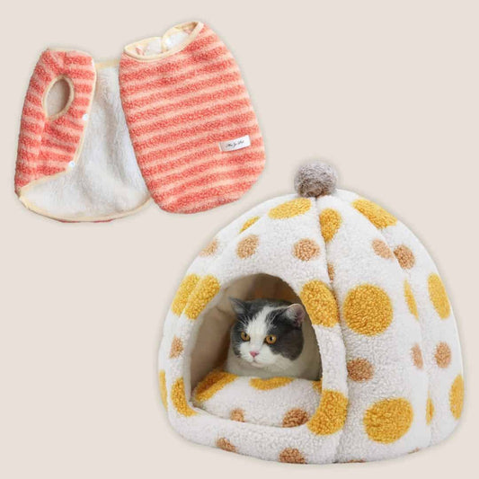 Cozy Cat Winter Duo: Pumpkin Bed & Fleece Vest