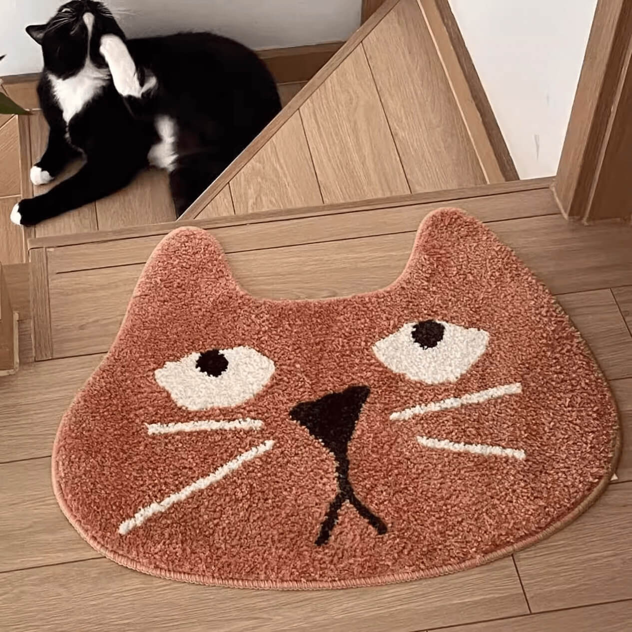 Brown Funny Cute Cat Face Rug Door mat