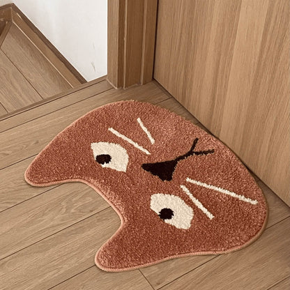 Brown Funny Cute Cat Face Rug Door mat