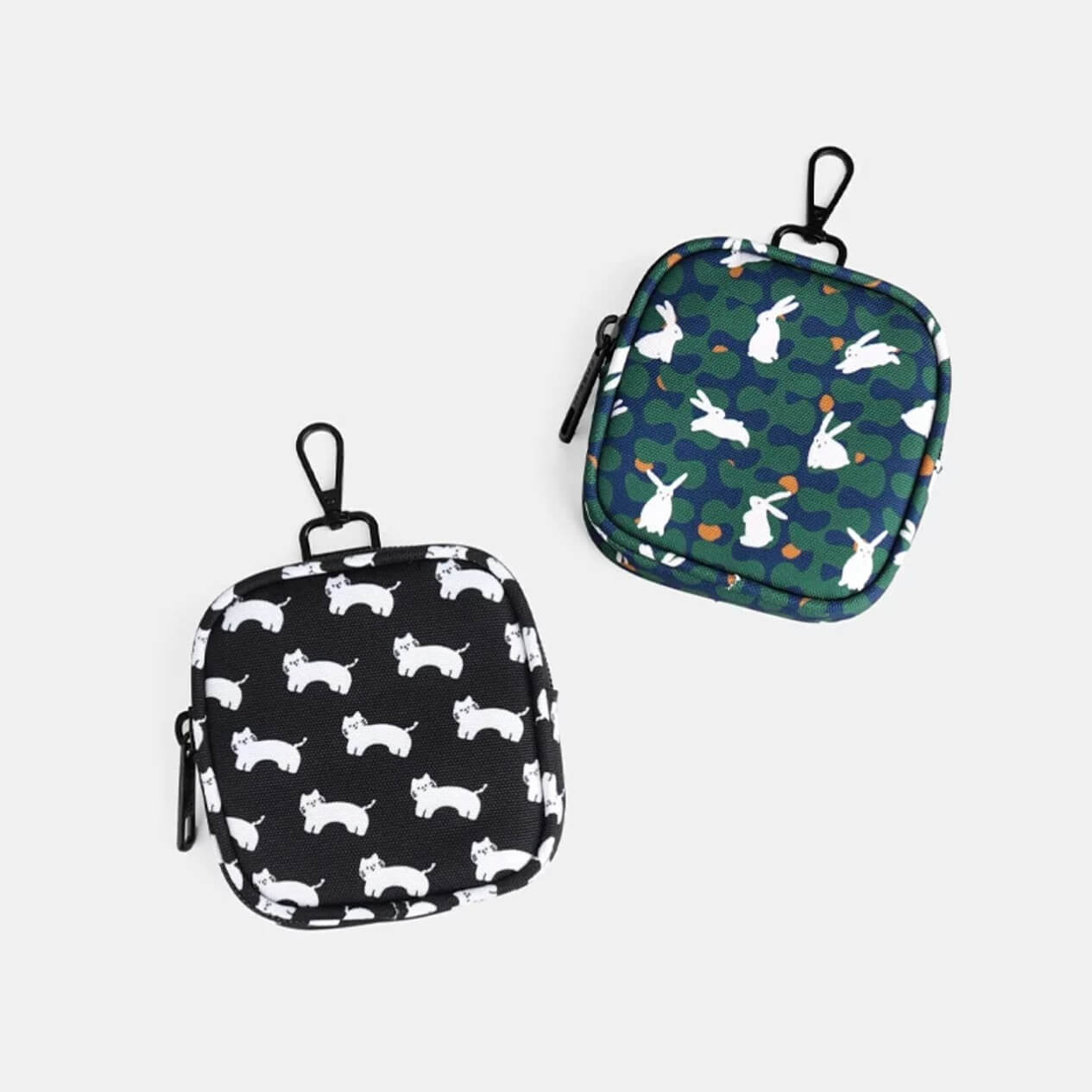 Cat Black and White Mini Pouch and Rabbit Green Mini Pouch