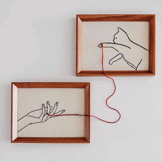 Handmade Embroidery Art Cat & Human Connection Set